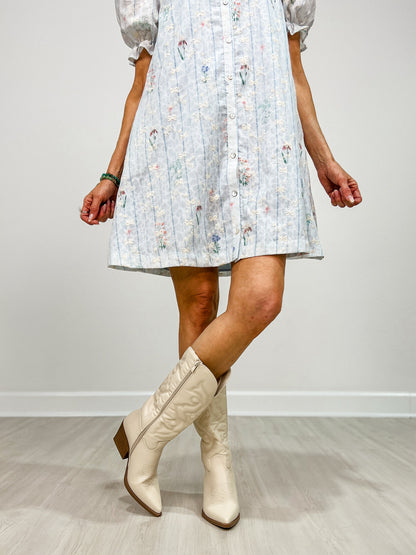 Embroidered Western Boots in Ivory