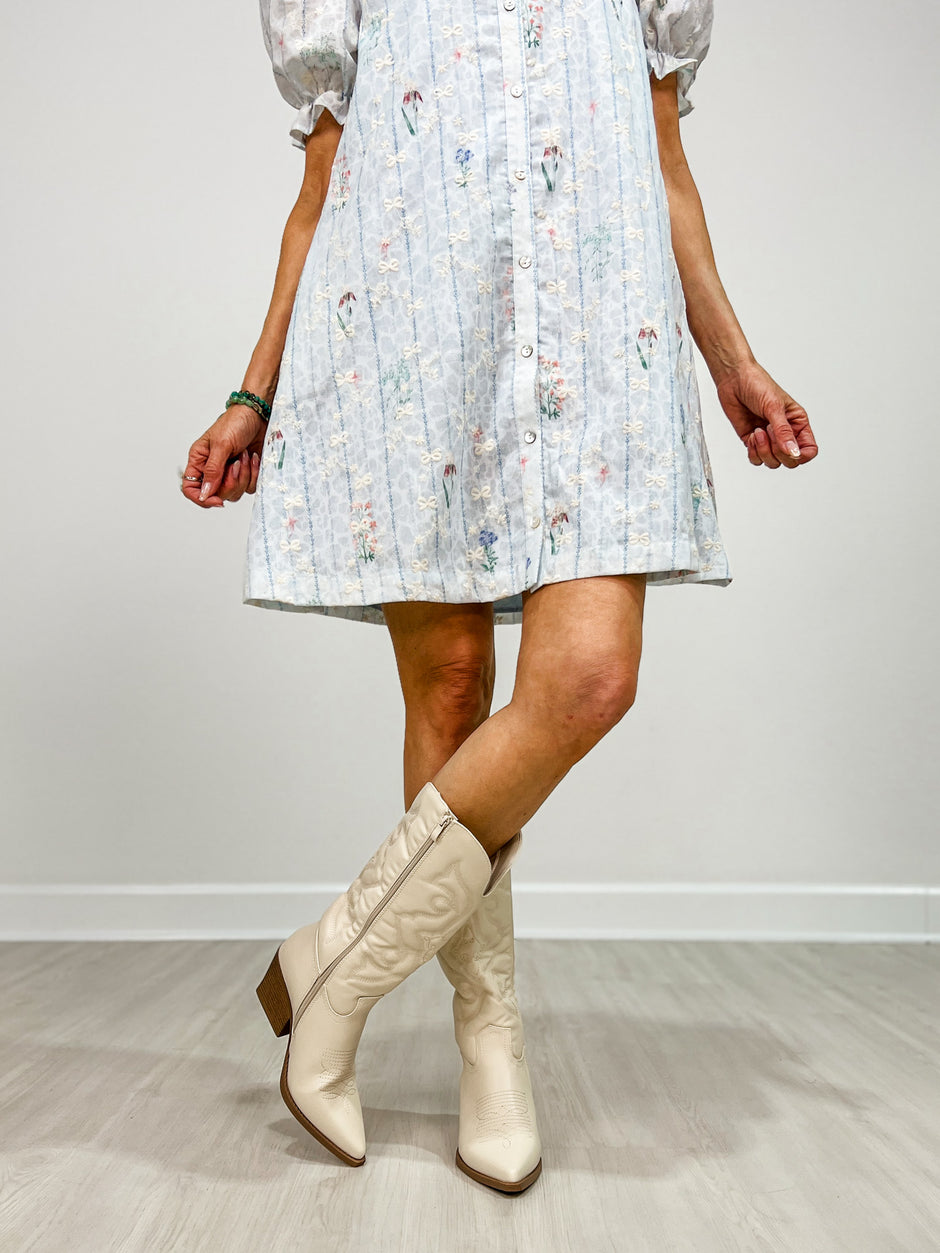 Embroidered Western Boots in Ivory