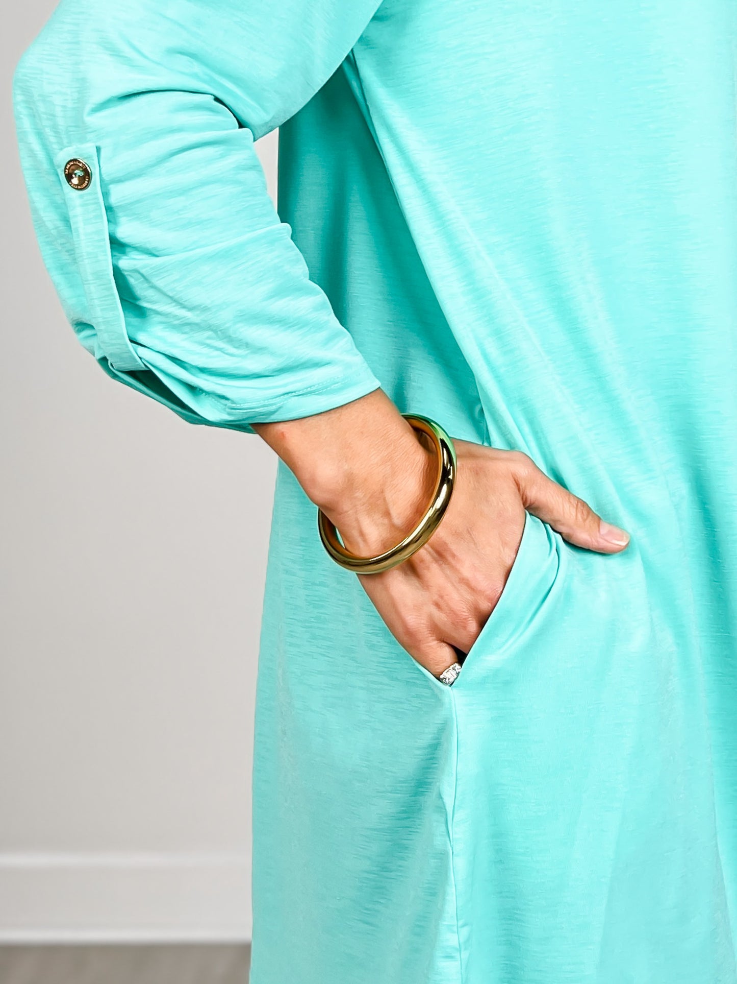 3/4 Sleeve Open Front Lightweight Cardigan in Crushed Mint