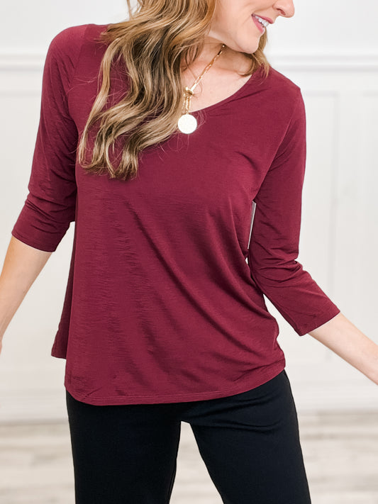 Signature Classic Poly Blend V-Neck Top with 3/4" Sleeves - GROUP C