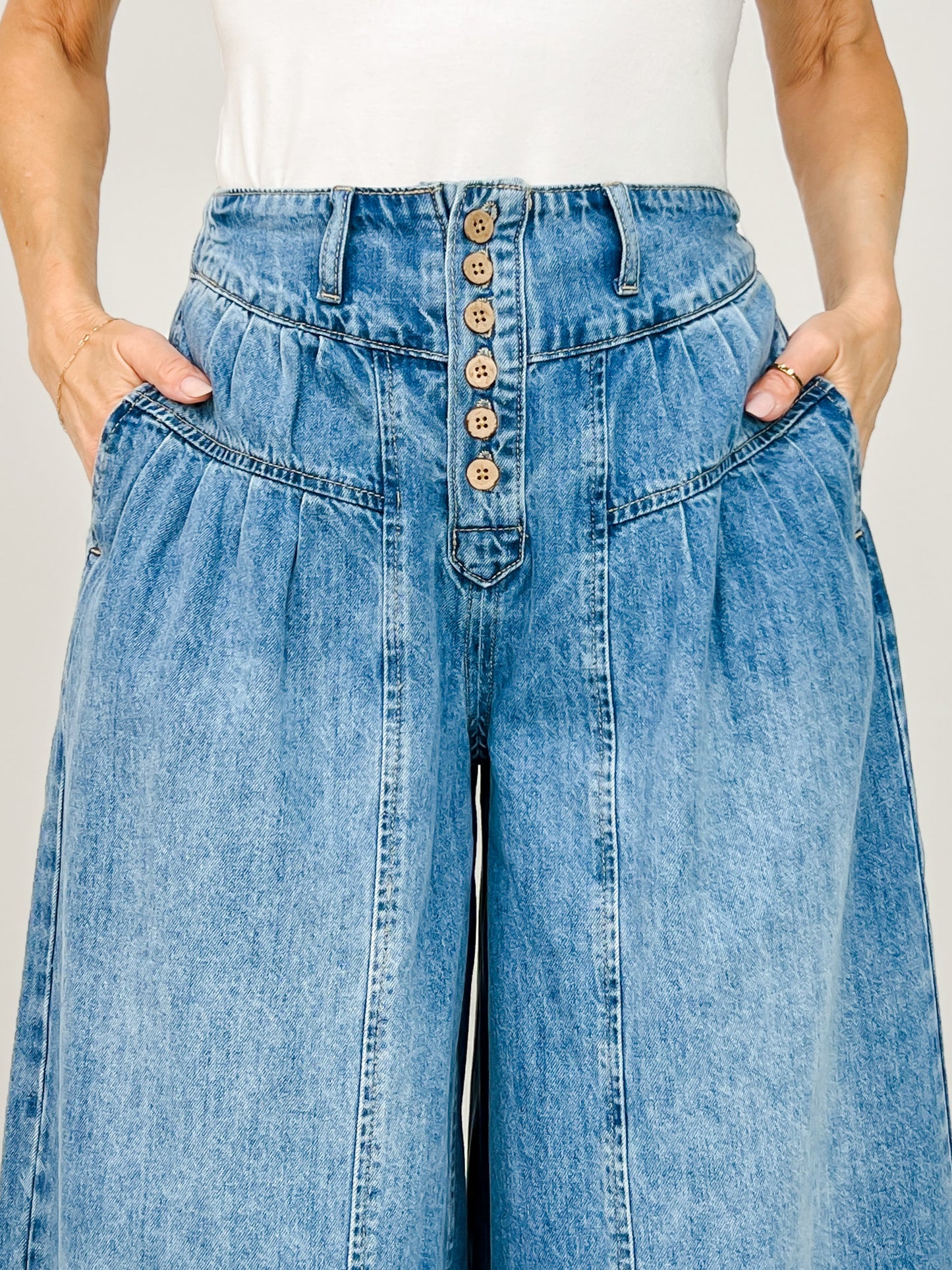 Stone Washed Cropped Denim Culottes