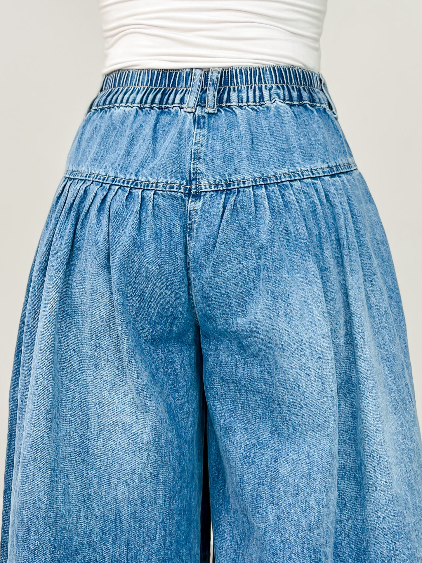 Stone Washed Cropped Denim Culottes
