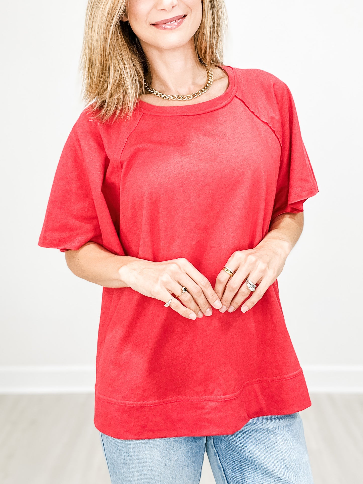 Oversized Cotton Slub Short Sleeve Top GRP B