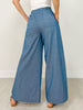 Washed Pinstriped Tie Waist Wide Leg Pants