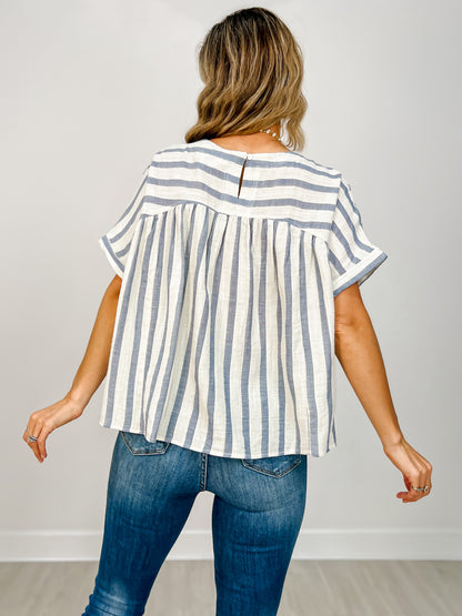 Striped Short Sleeve Round Neck Top