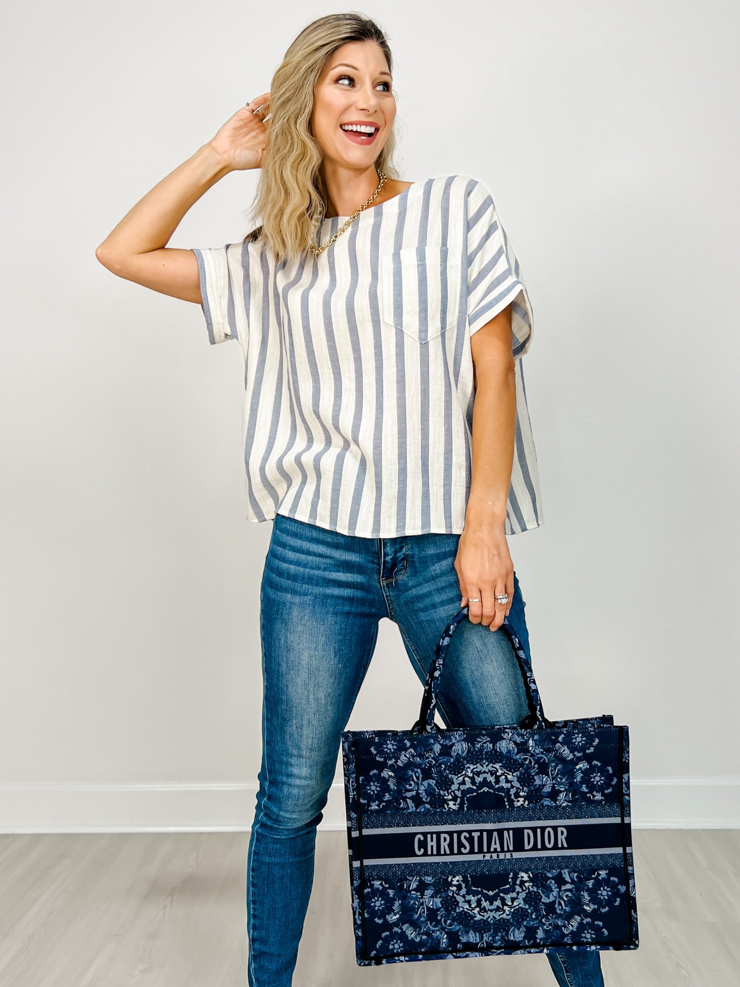 Striped Short Sleeve Round Neck Top