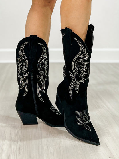 Embroidered Western Boots in Black
