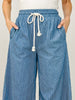 Washed Pinstriped Tie Waist Wide Leg Pants