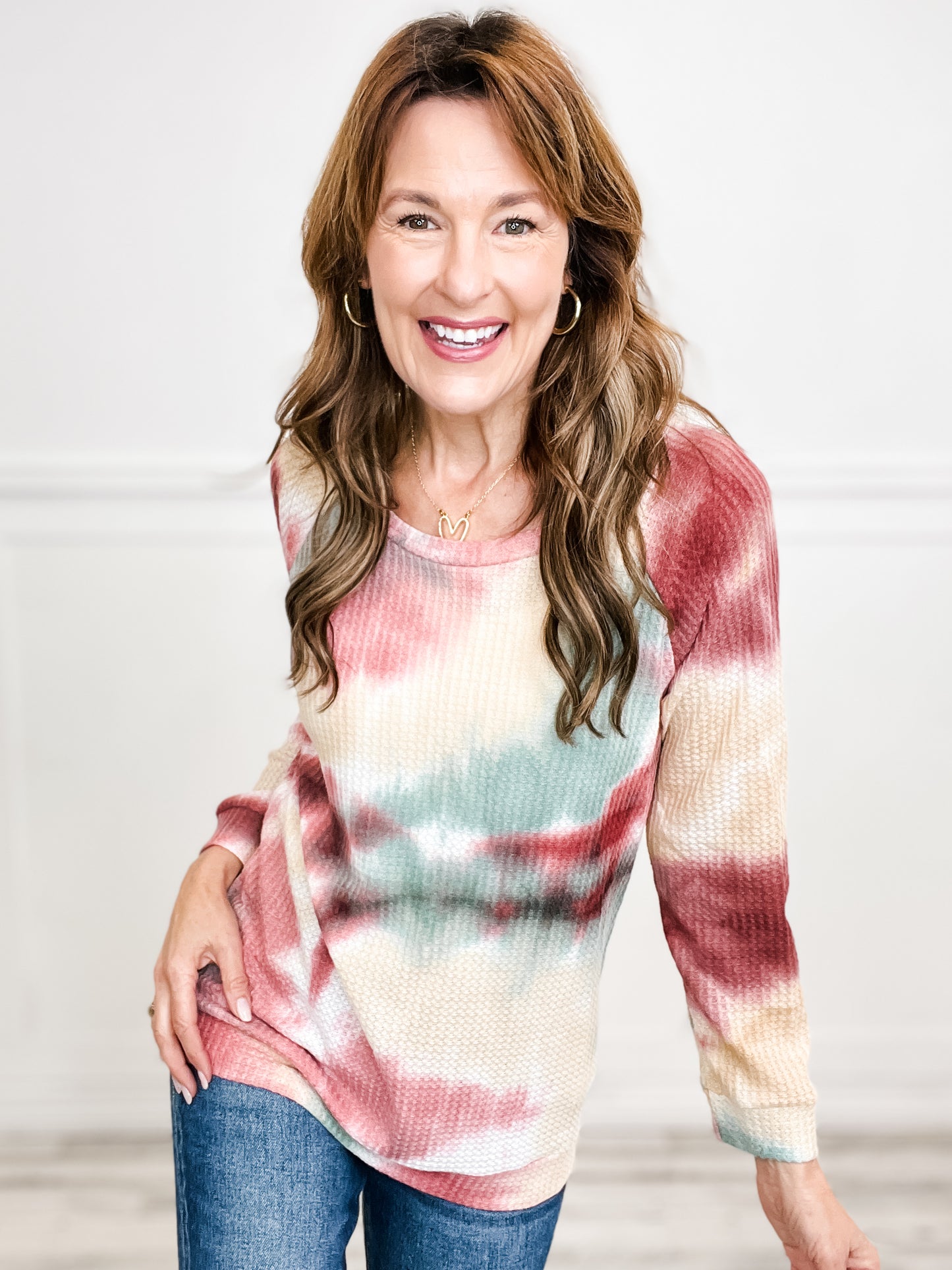 TIE DYE THERMAL WAFFLE PULL OVER TOP