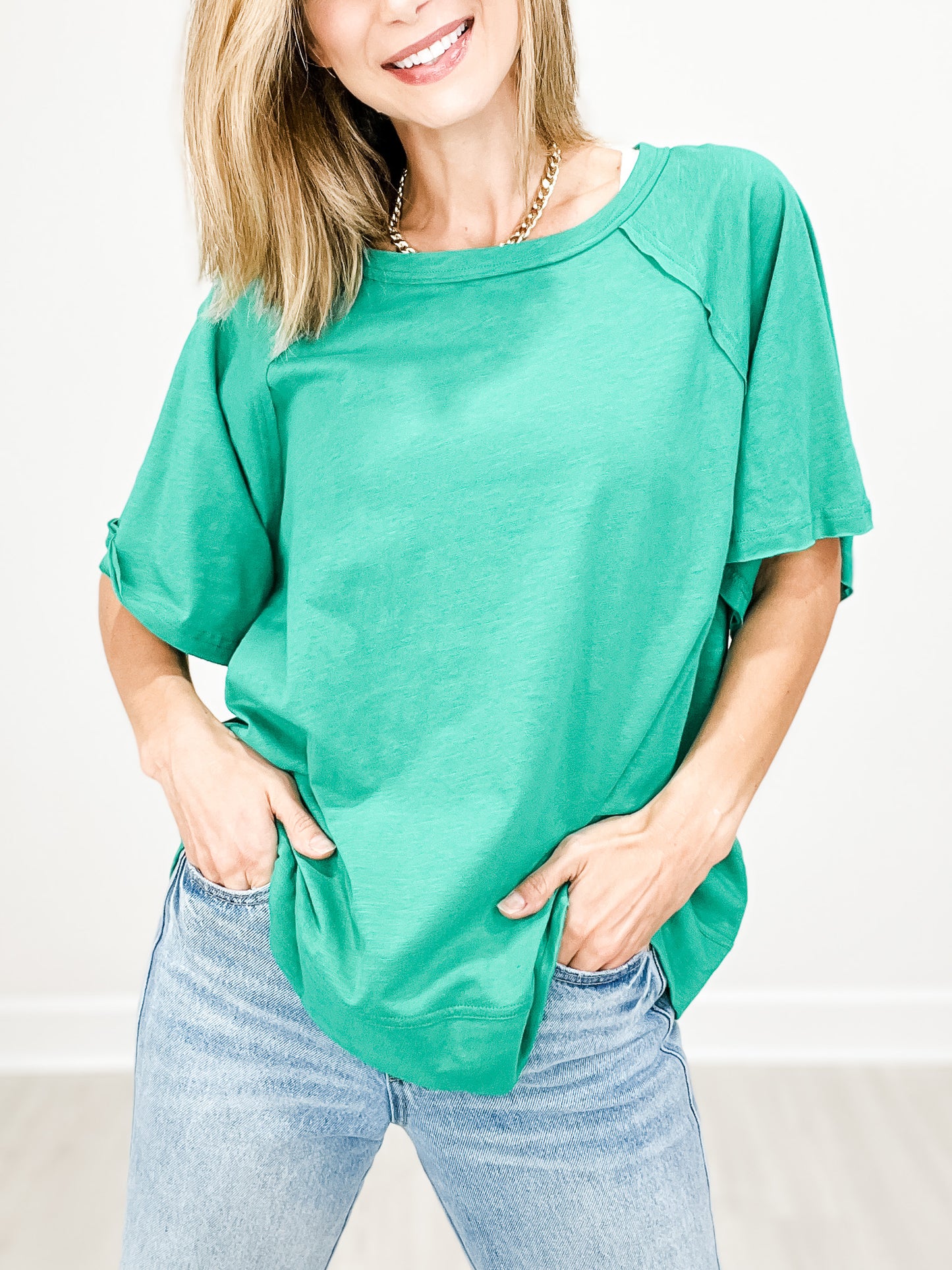 Oversized Cotton Slub Short Sleeve Top GRP A