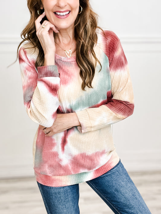 TIE DYE THERMAL WAFFLE PULL OVER TOP