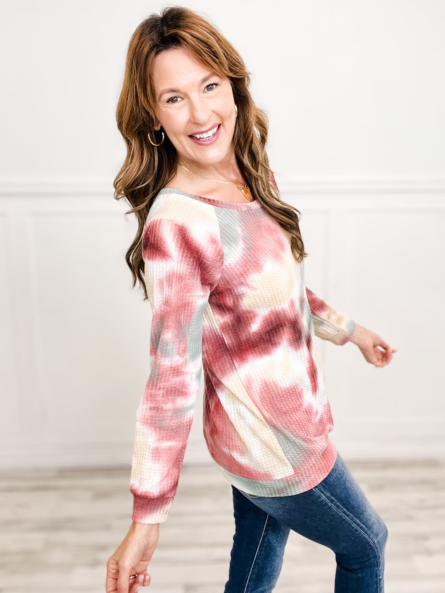 TIE DYE THERMAL WAFFLE PULL OVER TOP