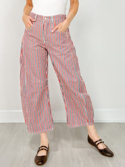 Mineral Wash Striped Barrel Leg Jeans