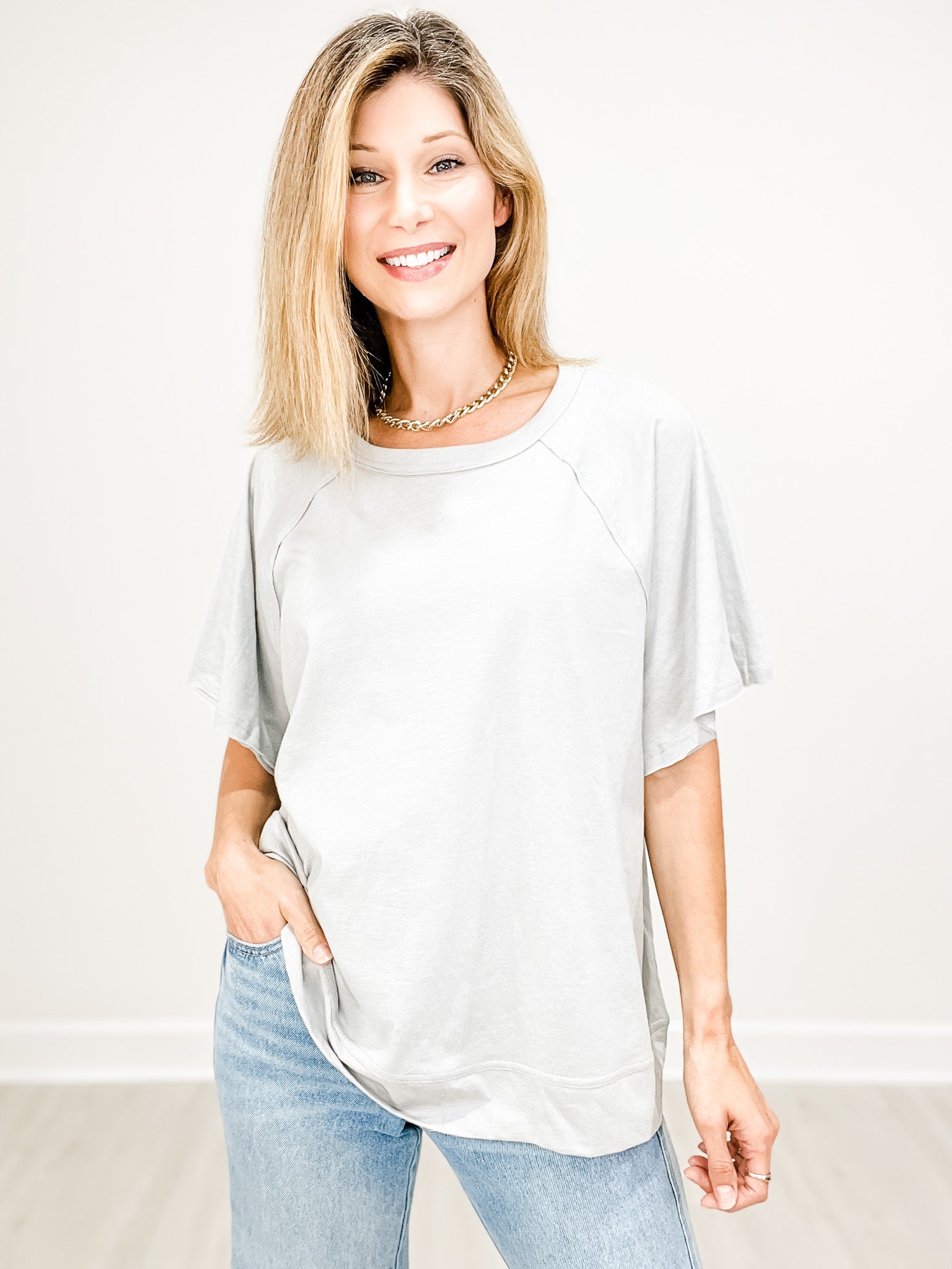 Oversized Cotton Slub Short Sleeve Top GRP A