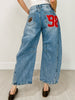 Football Patch Back Pockets Barrel Jeans