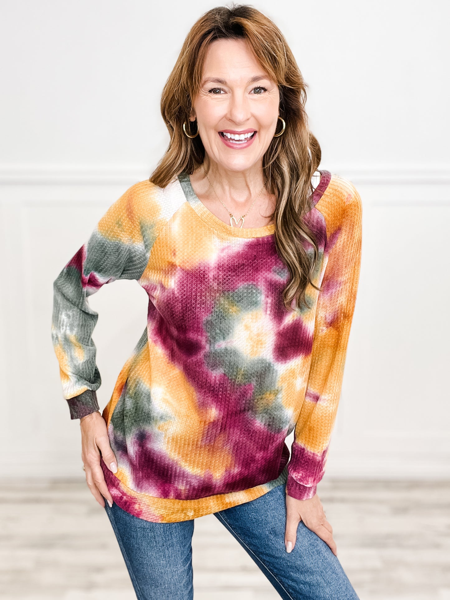 TIE DYE THERMAL WAFFLE PULL OVER TOP