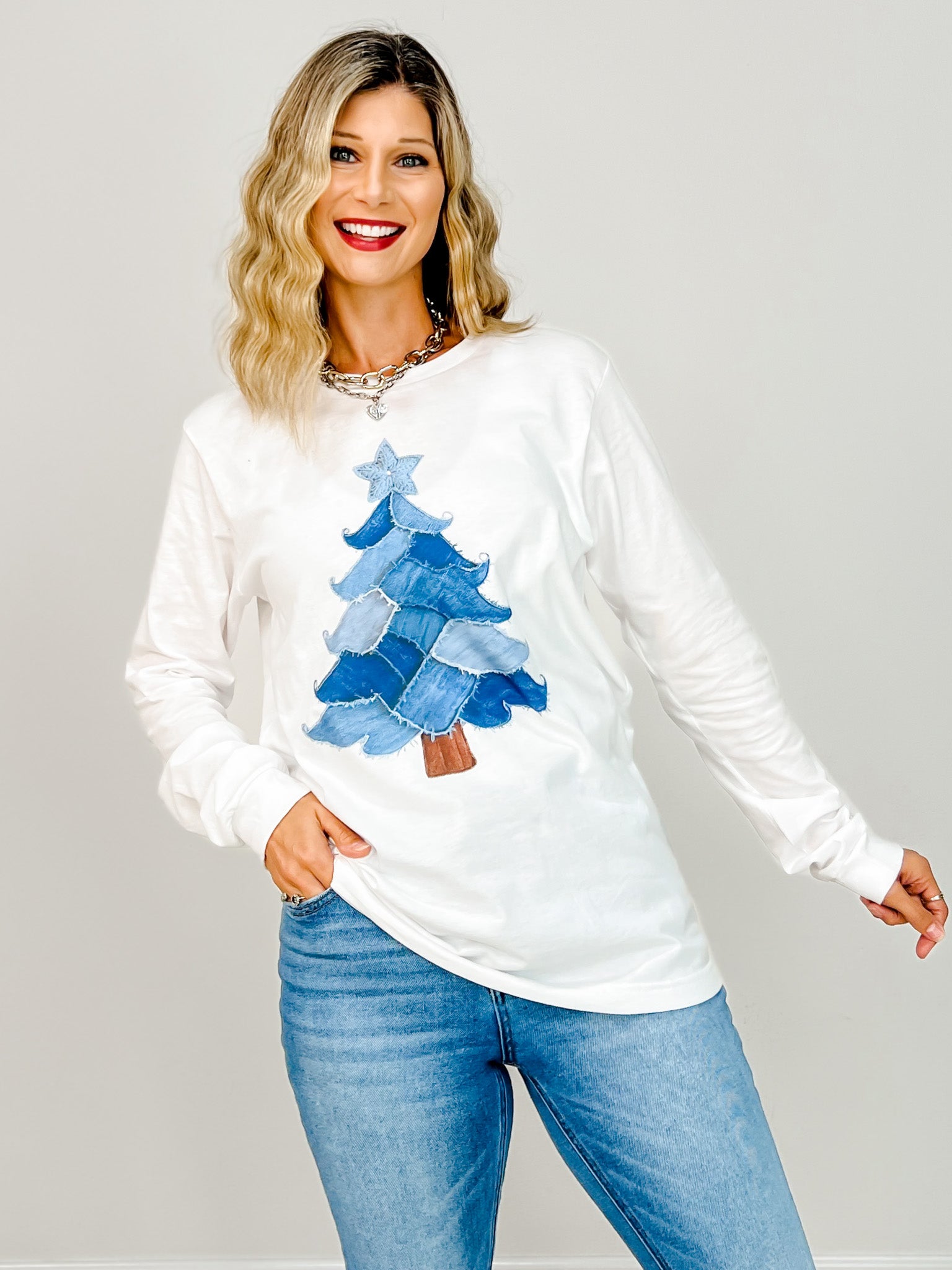 Patchwork Denim Tree Graphic Tee