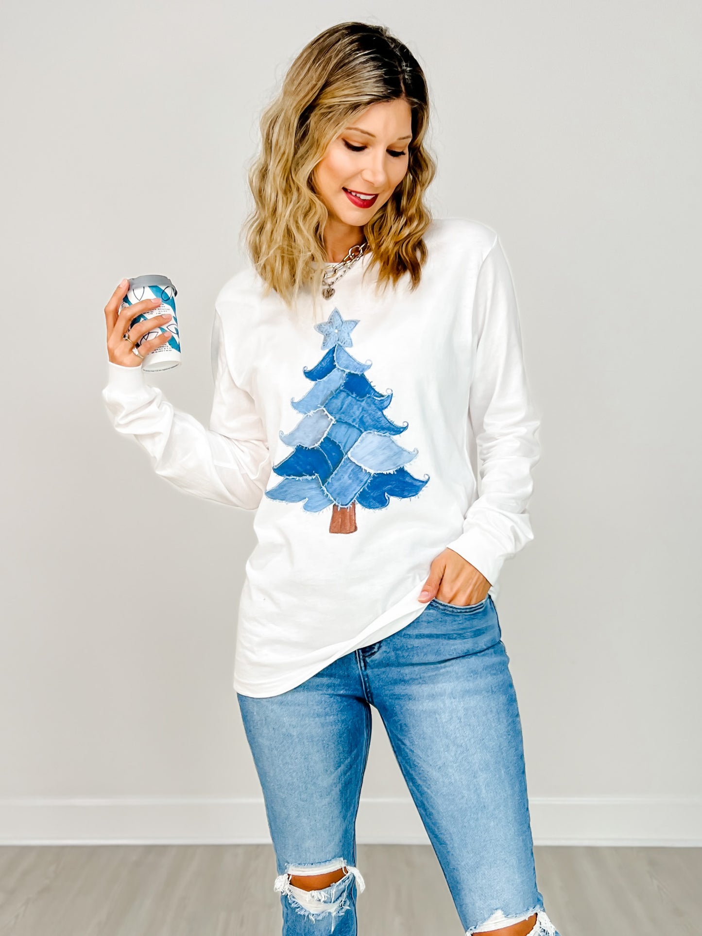 Patchwork Denim Tree Graphic Tee