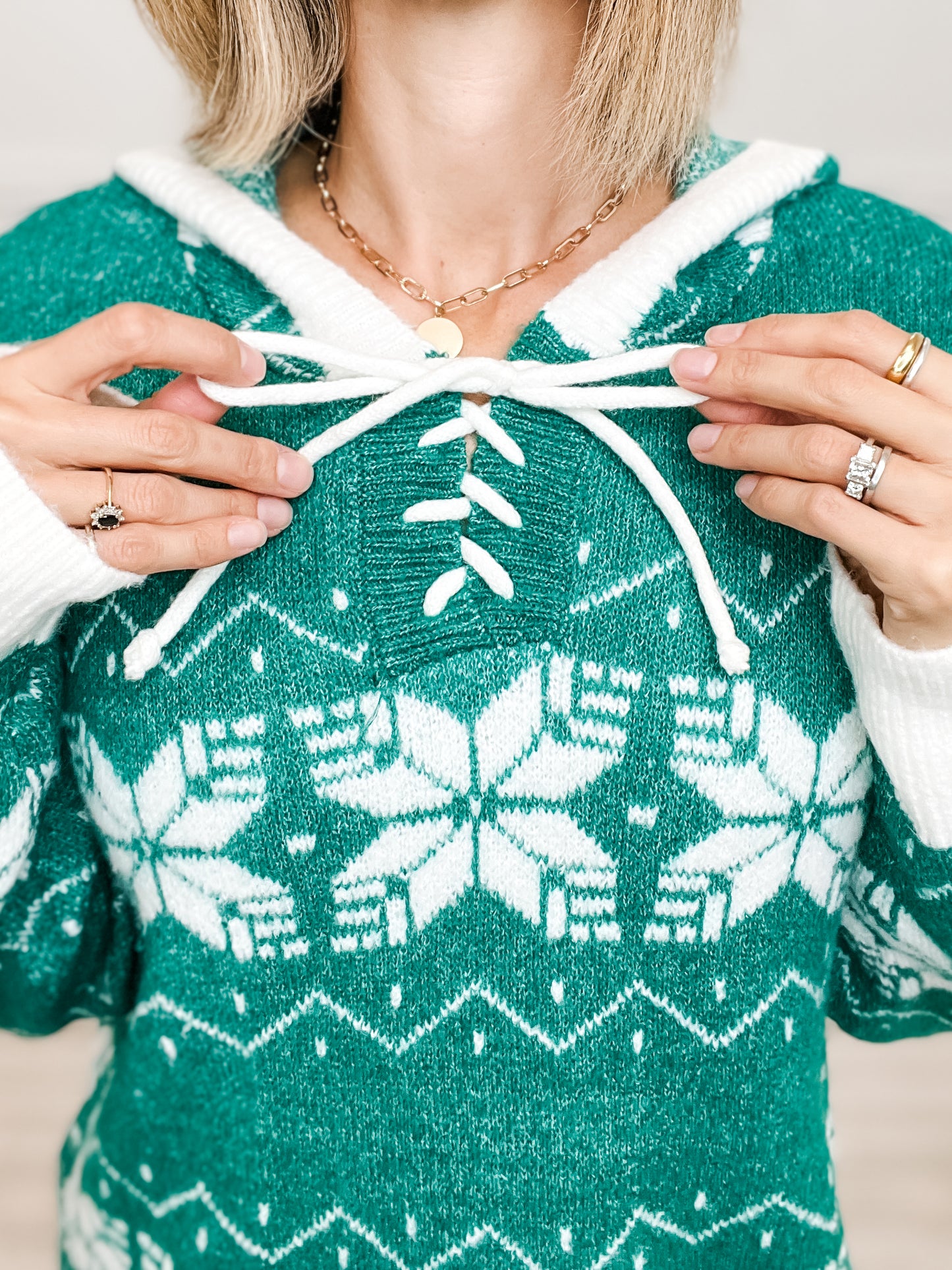 Snowflake Pattern Hooded Sweater Top