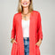 3/4 Sleeve Open Front Lightweight Cardigan in Hot Coral