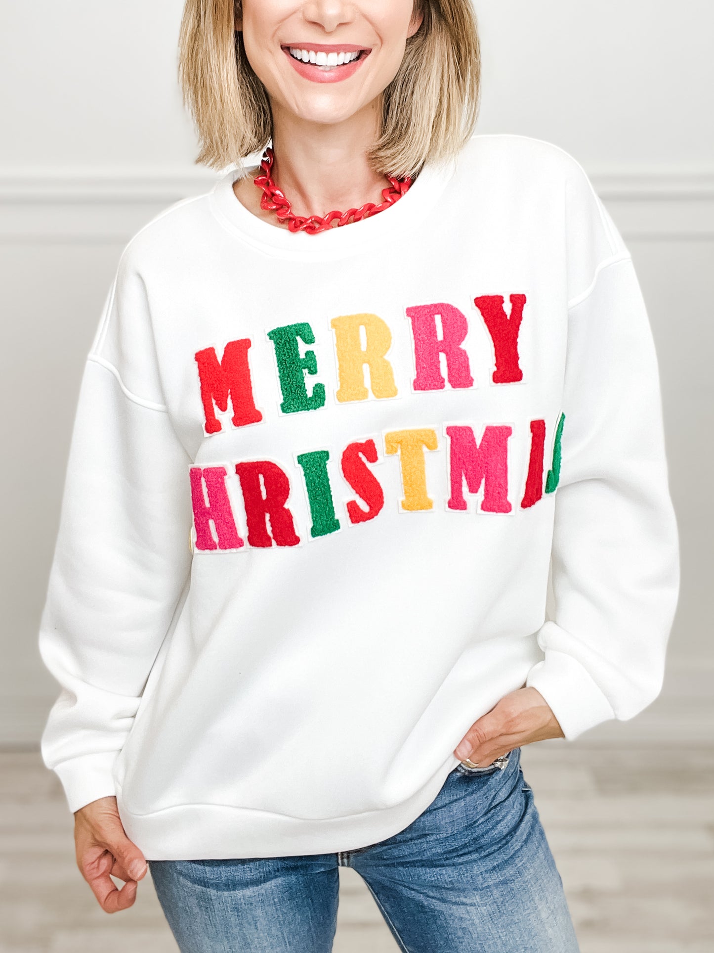 Merry Christmas Patches Pullover Top