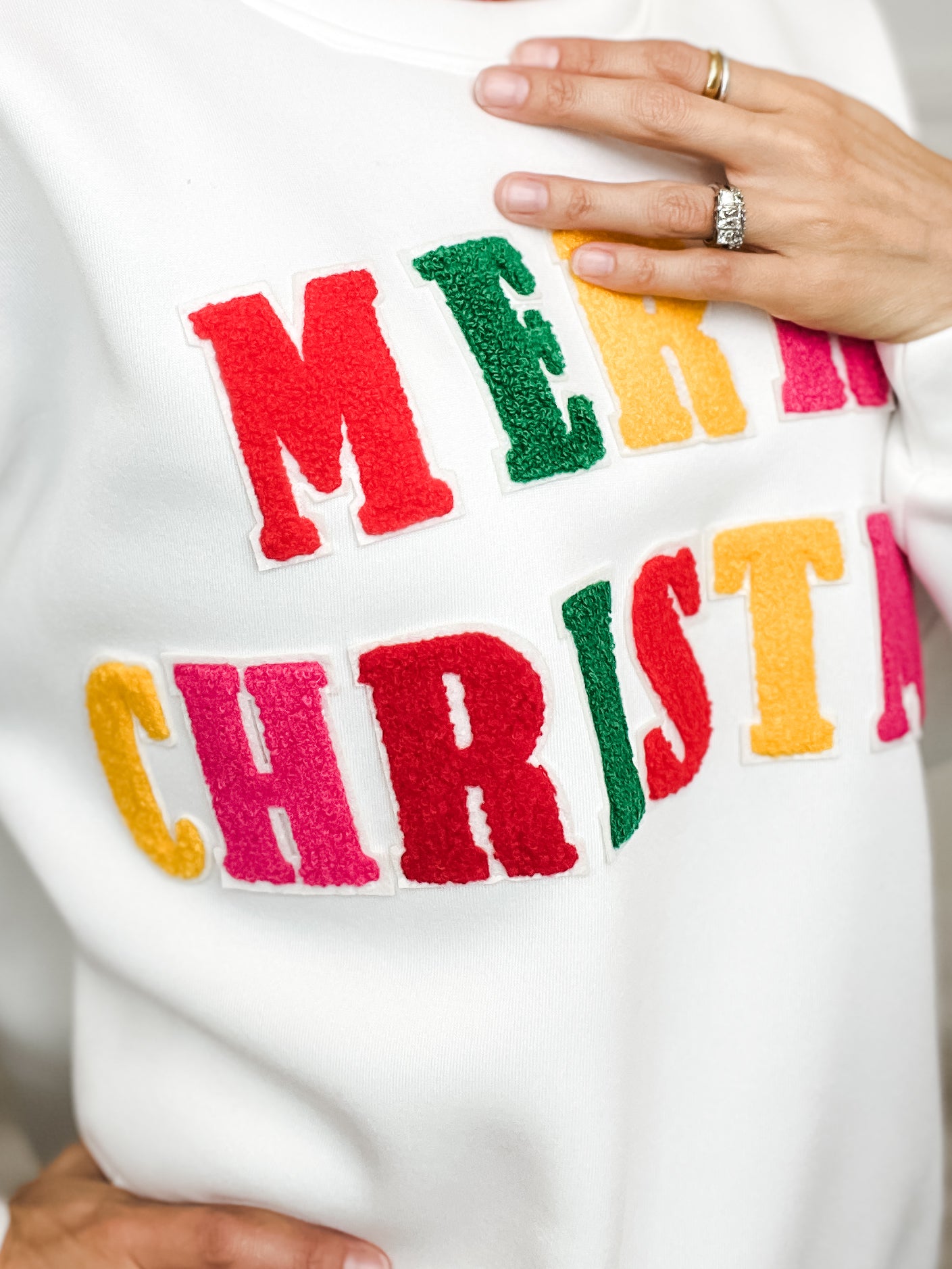 Merry Christmas Patches Pullover Top