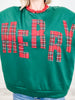 Long Sleeve Plaid Merry Lettering Fleece Top