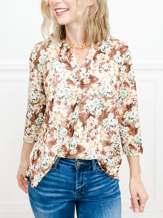 Fading Like a Flower Gabby V-Neck 3/4 Length Sleeve Top