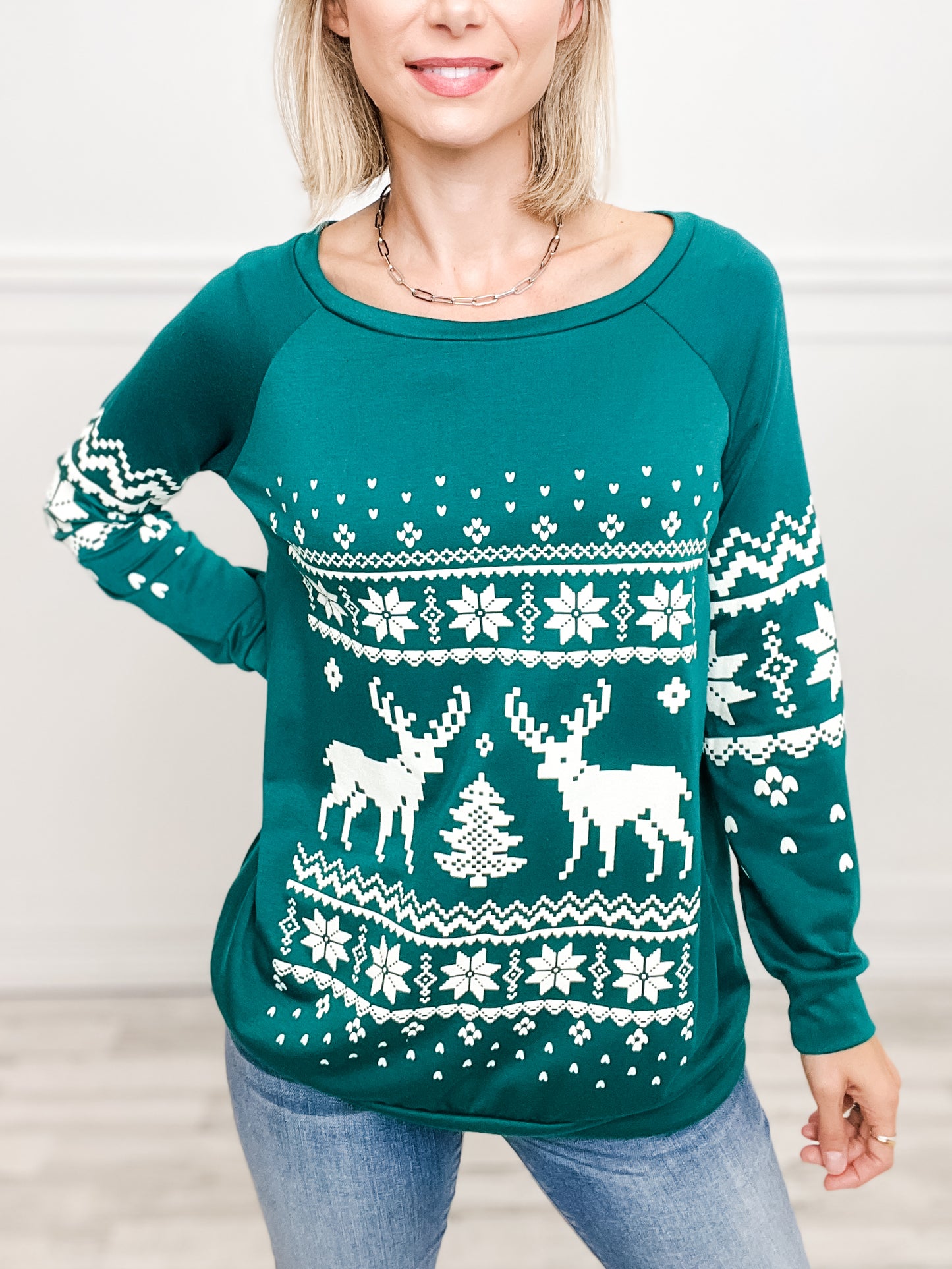 RUDOLPH GRAPHIC FRENCH TERRY WIDE NECK SWEATSHIRT