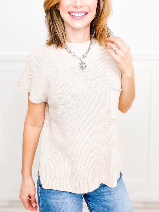Basic Obsession Short Sleeve Knit Top with Front Accent Pocket