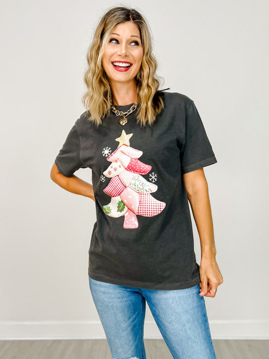 Pink Quilted Christmas Tree Graphic Top