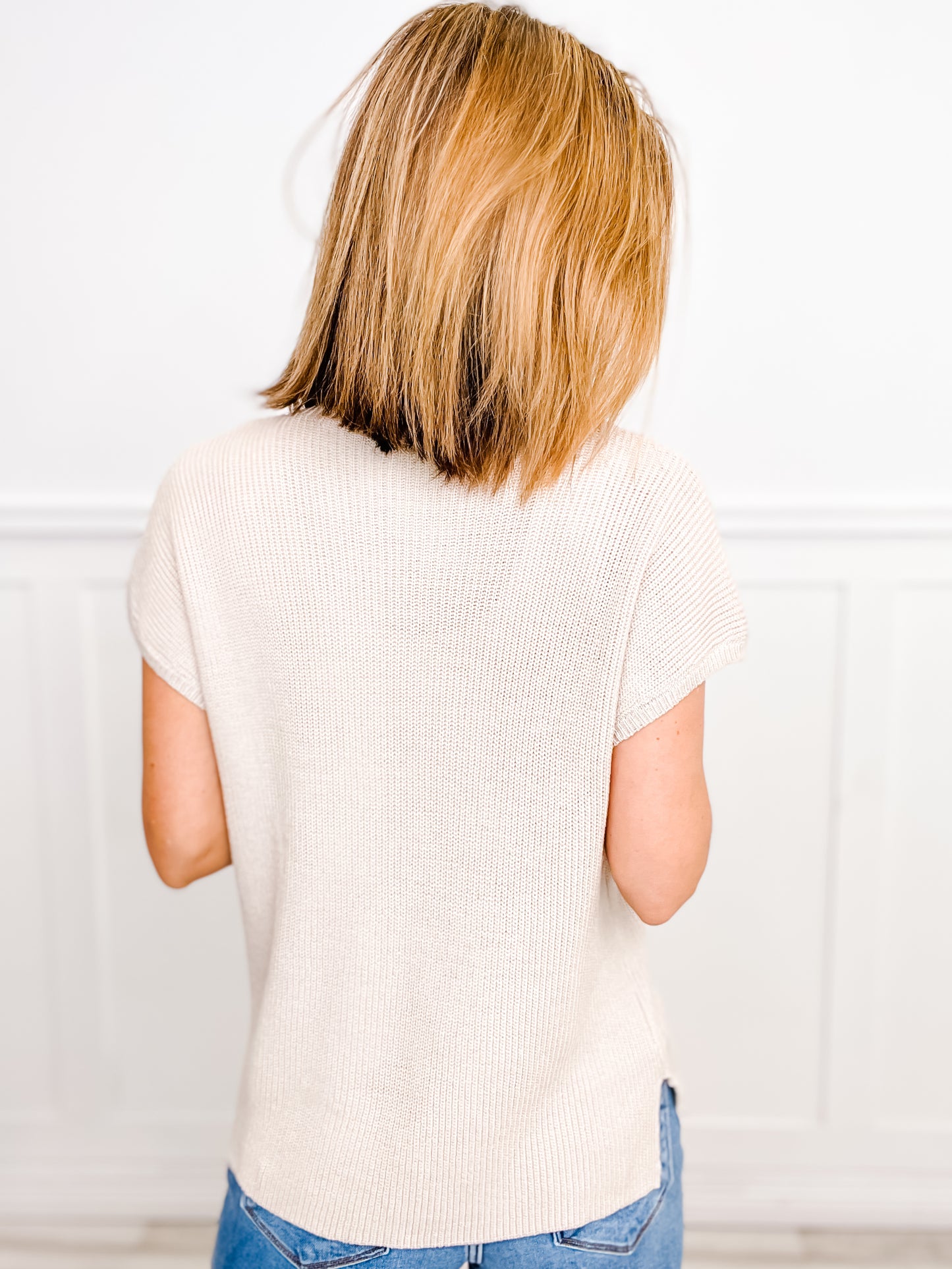 Basic Obsession Short Sleeve Knit Top with Front Accent Pocket