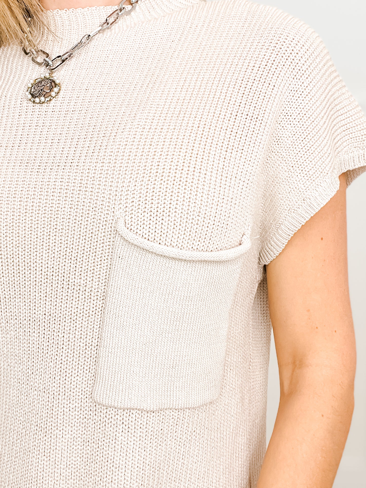 Basic Obsession Short Sleeve Knit Top with Front Accent Pocket