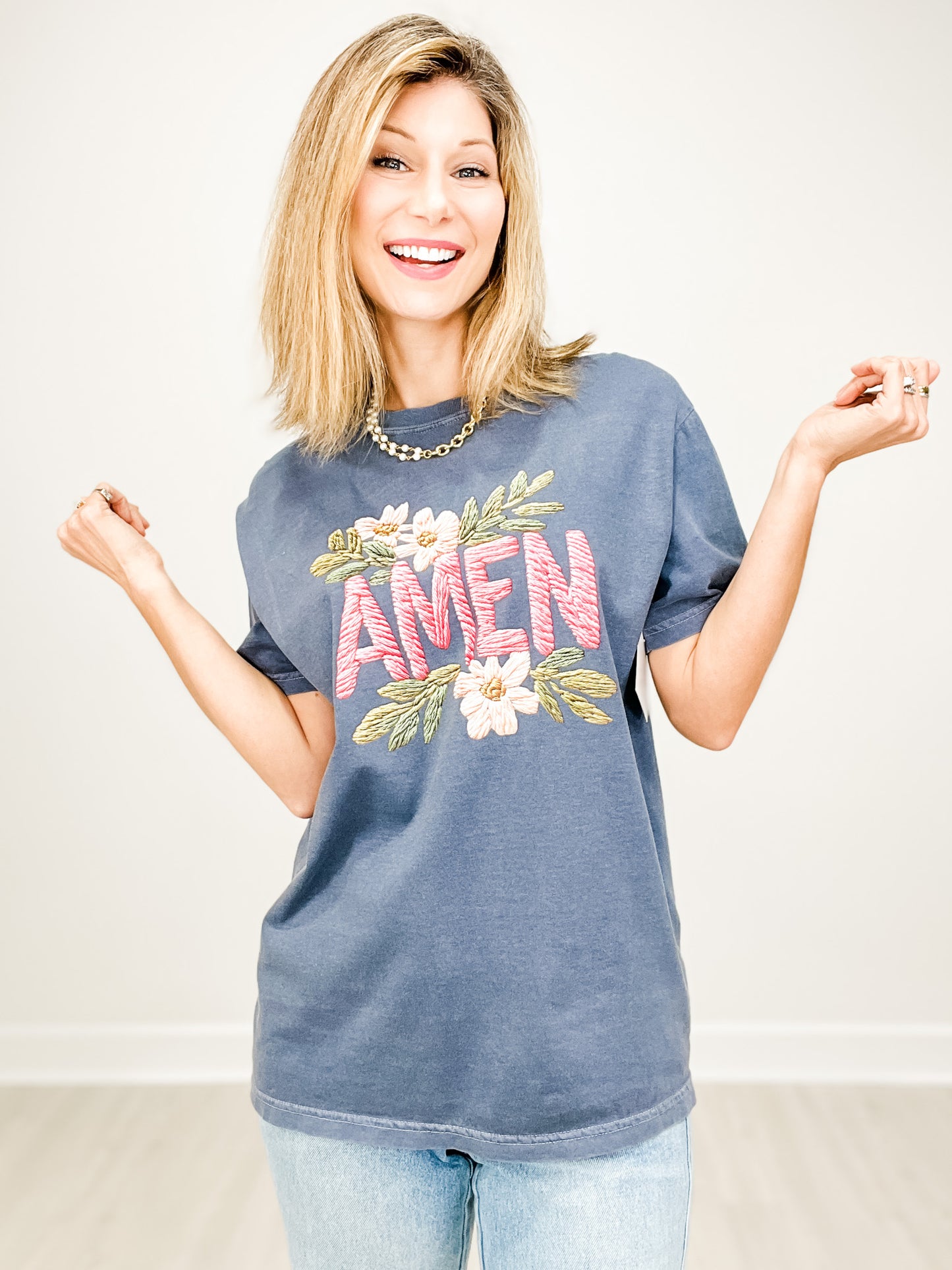 Amen Printed Embroidery Graphic Tee