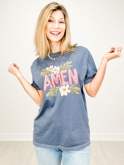 Amen Printed Embroidery Graphic Tee