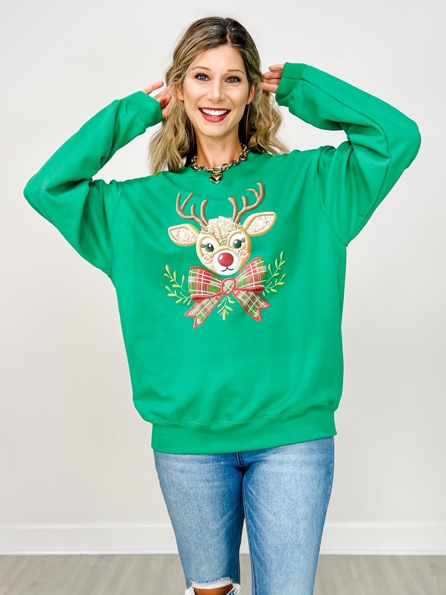 Embroidered Reindeer Graphic Sweatshirt