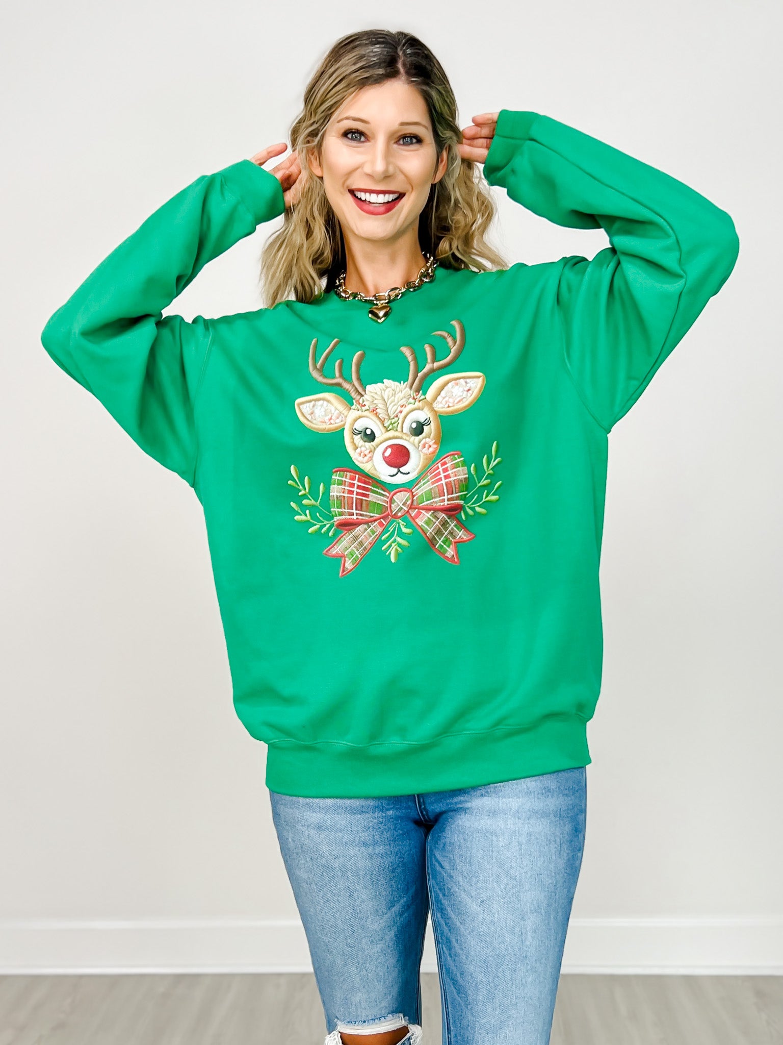 Embroidered Reindeer Graphic Sweatshirt