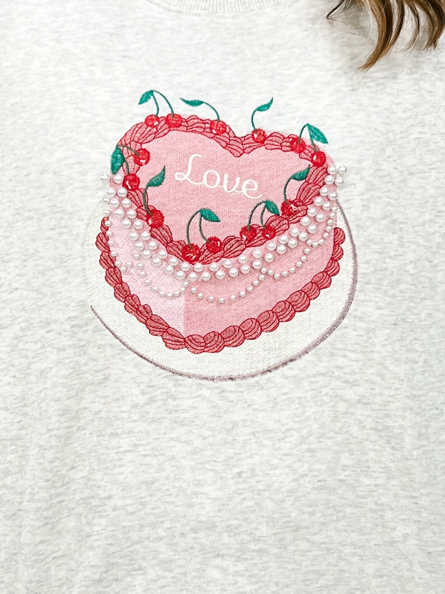 Heart Cake Embroidery Pearl Terry Top