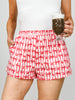 Bow Heart Print Elastic Waist with Side Pockets Shorts