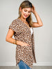 Short Sleeve Open Front Leopard Top