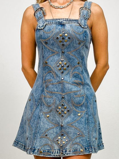 Studded Western Buckle Denim Dress