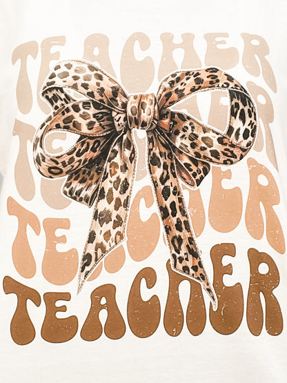 Teacher Leopard Bow Graphic Tee
