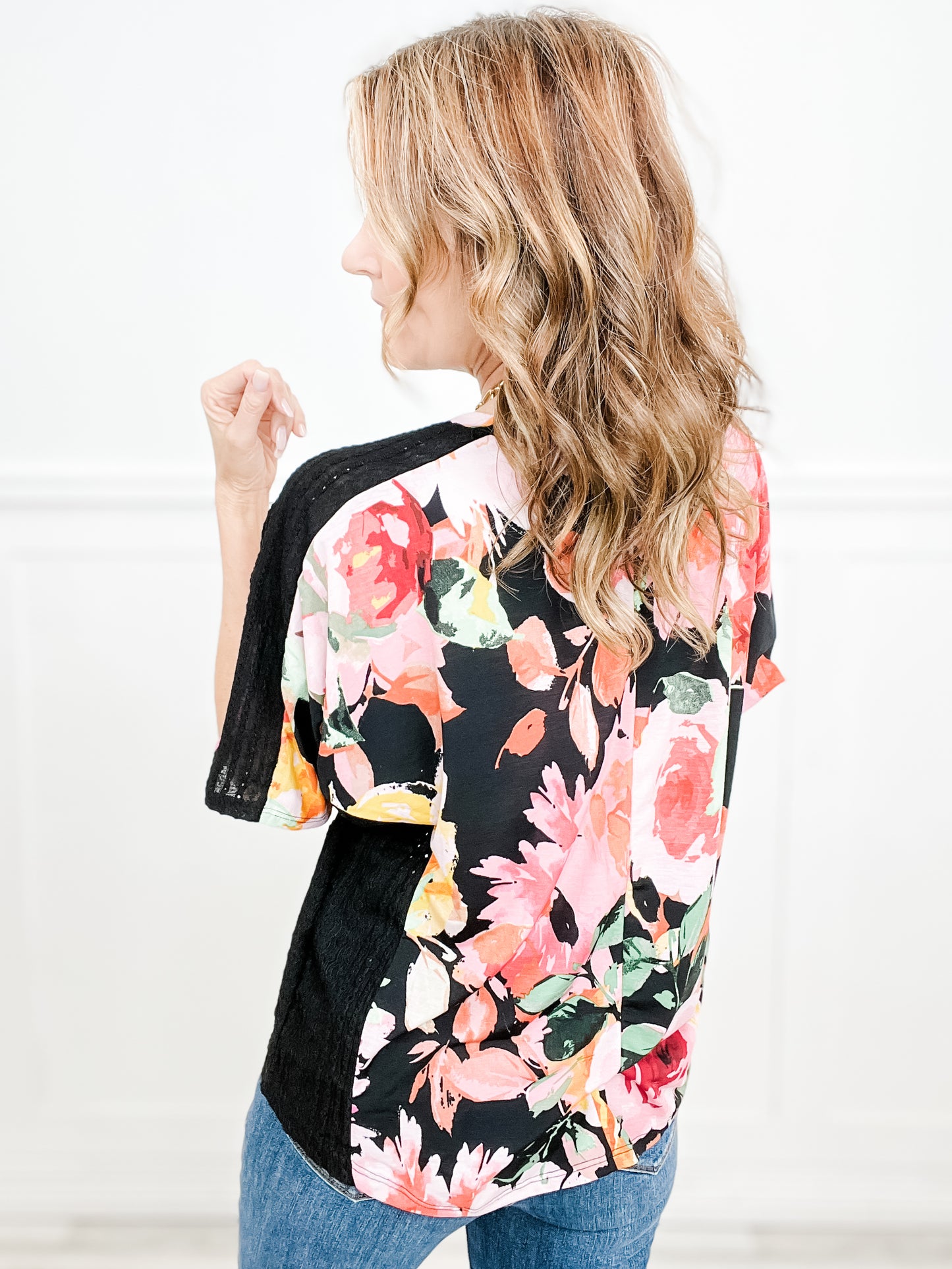 Life Is A Flower Floral Black Contrast Short Sleeve Top