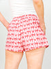 Bow Heart Print Elastic Waist with Side Pockets Shorts