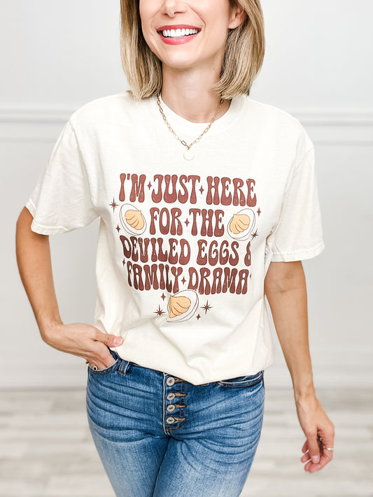 Here For The Deviled Eggs and Family Drama Graphic Tee