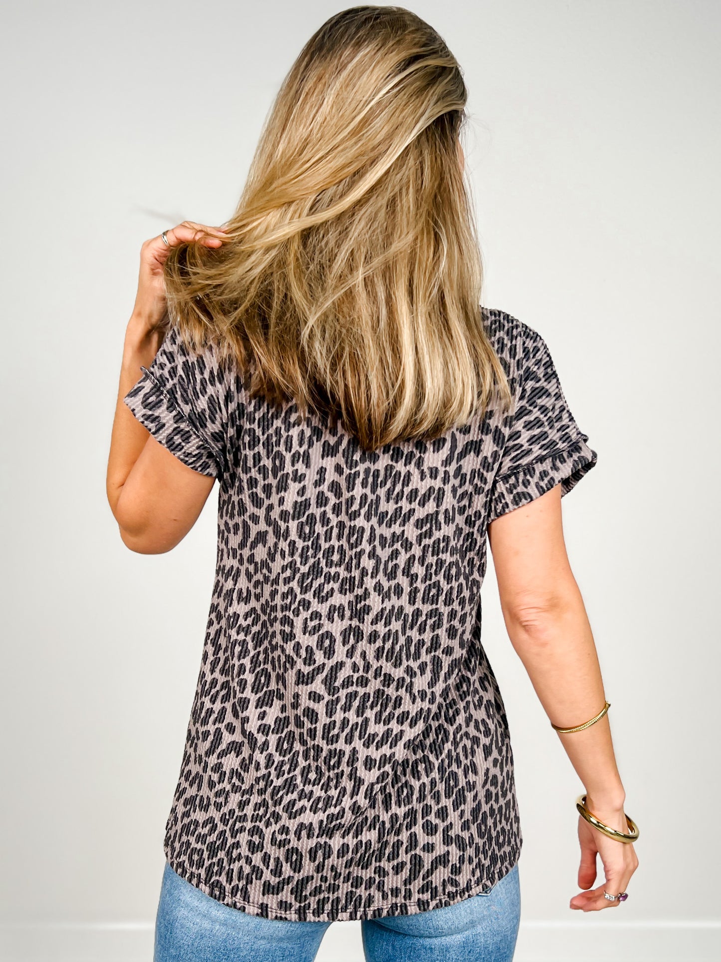 Short Sleeve Animal Button Up Top