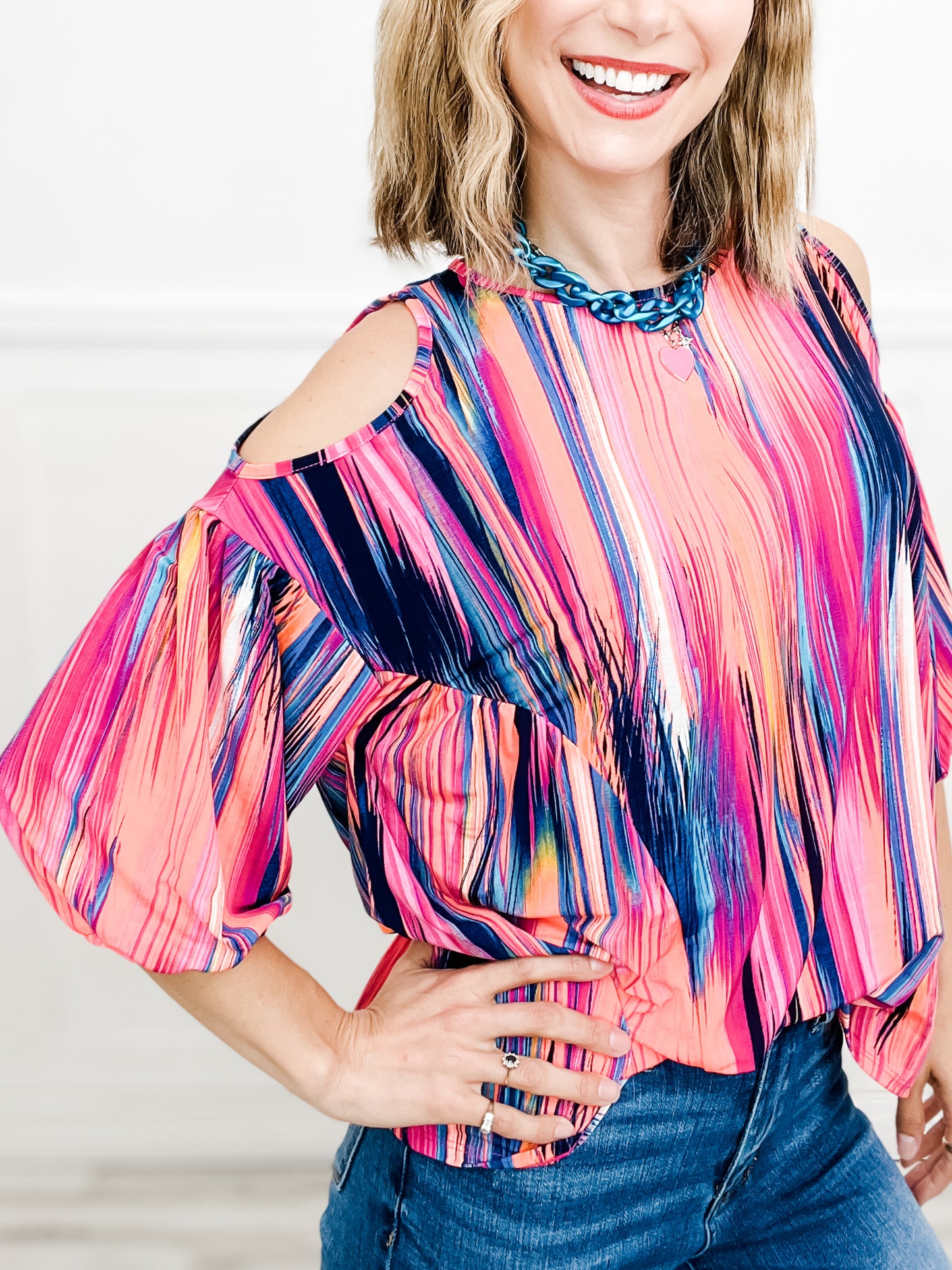 Artistic Dreamer Multi Stripe Cold Shoulder Top