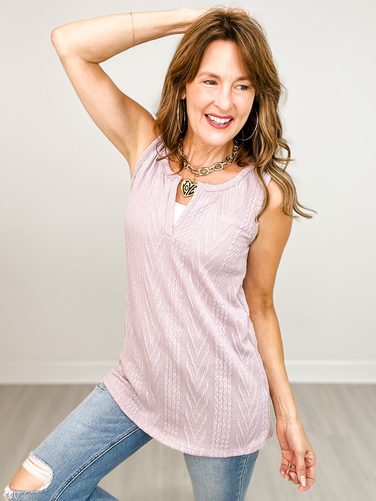 Cable Knit Notch Tank Top