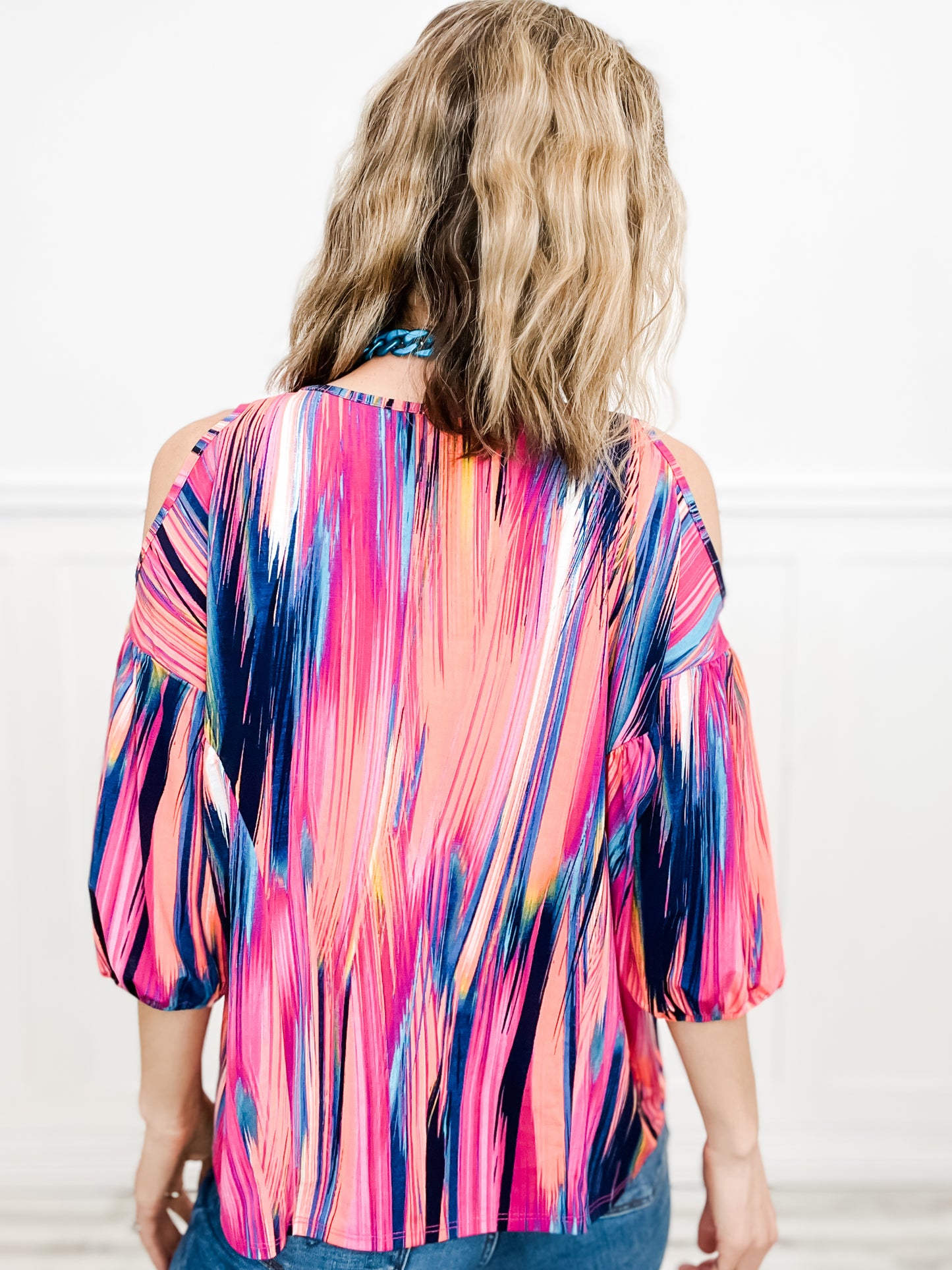 Artistic Dreamer Multi Stripe Cold Shoulder Top