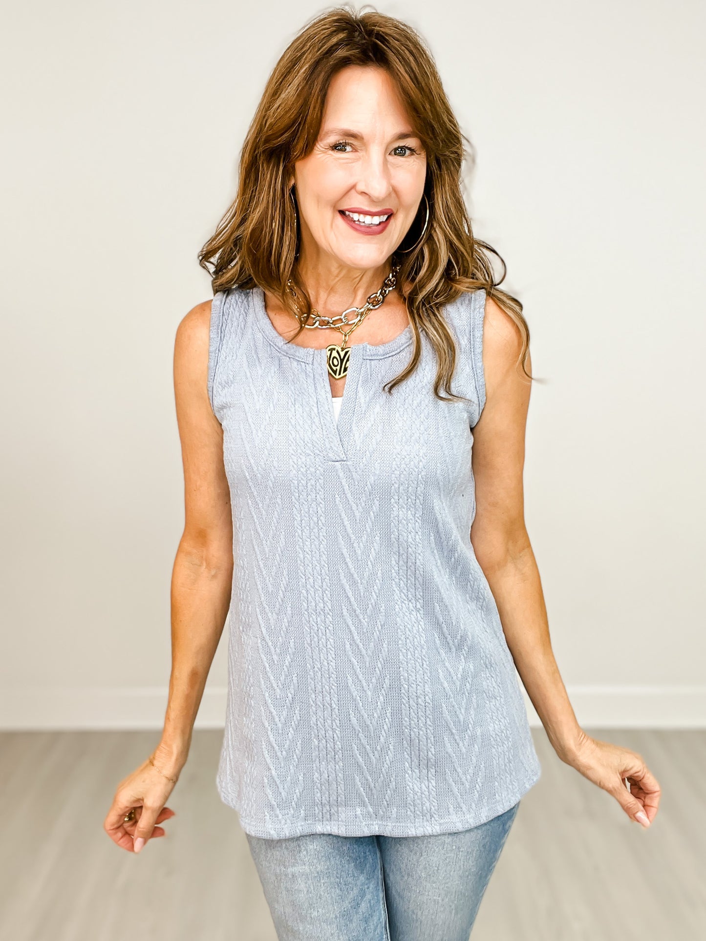 Cable Knit Notch Tank Top